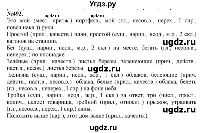 ГДЗ (Решебник №2 к учебнику 2015) по русскому языку 7 класс М.Т. Баранов / упражнение / 492