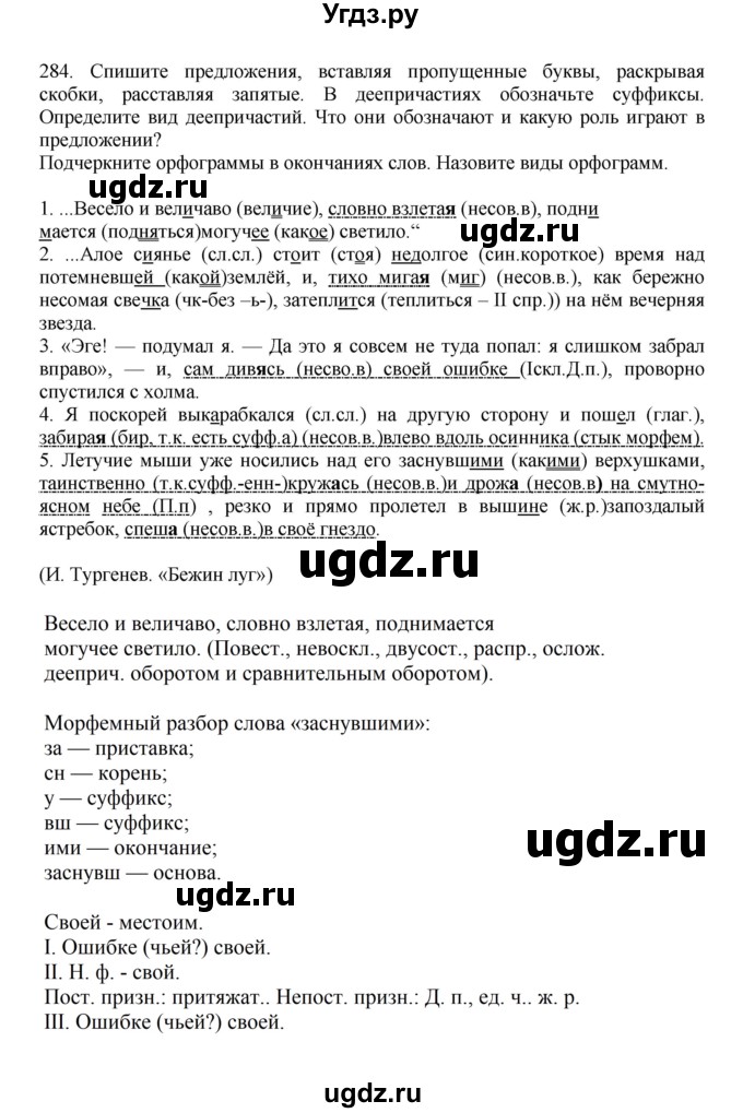 ГДЗ (Решебник к учебнику 2023) по русскому языку 7 класс М.Т. Баранов / упражнение / 284