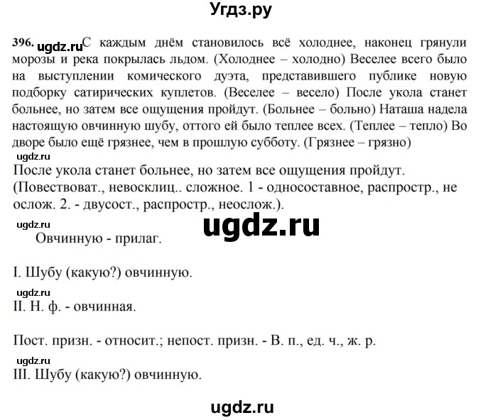 ГДЗ (Решебник к учебнику 2023) по русскому языку 7 класс М.Т. Баранов / упражнение / 396