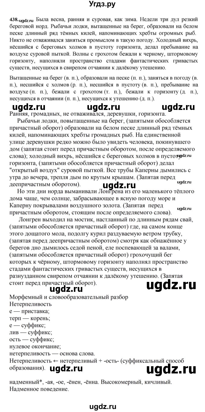 ГДЗ (Решебник к учебнику 2023) по русскому языку 7 класс М.Т. Баранов / упражнение / 438