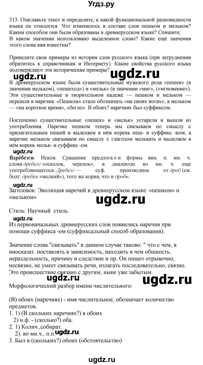 ГДЗ (Решебник к учебнику 2023) по русскому языку 7 класс М.Т. Баранов / упражнение / 313