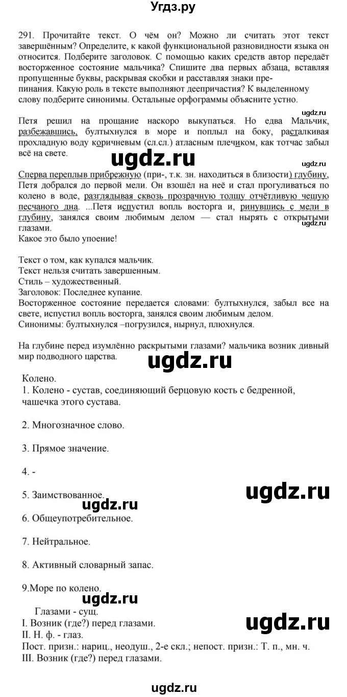 ГДЗ (Решебник к учебнику 2023) по русскому языку 7 класс М.Т. Баранов / упражнение / 291