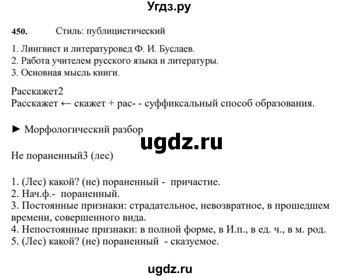 ГДЗ (Решебник к учебнику 2023) по русскому языку 7 класс М.Т. Баранов / упражнение / 450