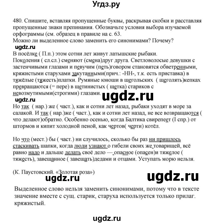 ГДЗ (Решебник к учебнику 2023) по русскому языку 7 класс М.Т. Баранов / упражнение / 480