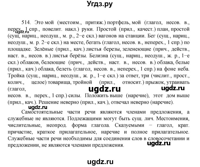 ГДЗ (Решебник к учебнику 2022) по русскому языку 7 класс М.Т. Баранов / упражнение / 514