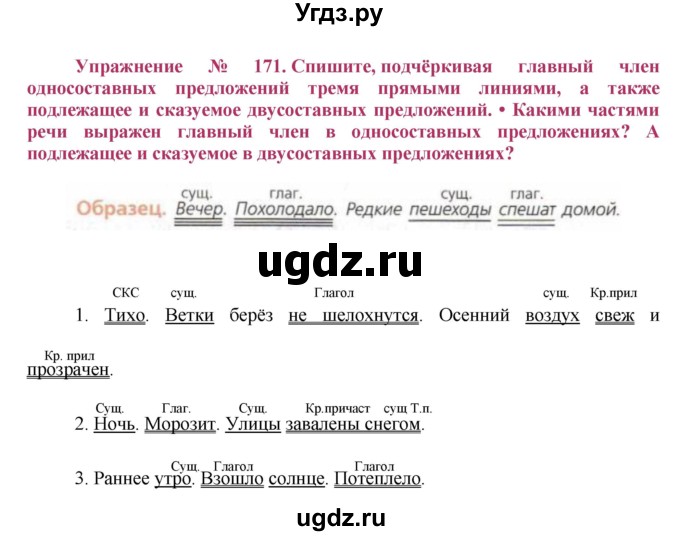 ГДЗ (Решебник №2) по русскому языку 8 класс Т.А. Ладыженская / упражнение номер / 171