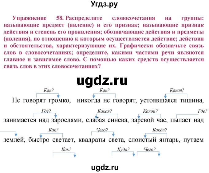 ГДЗ (Решебник №2) по русскому языку 8 класс Т.А. Ладыженская / упражнение номер / 58