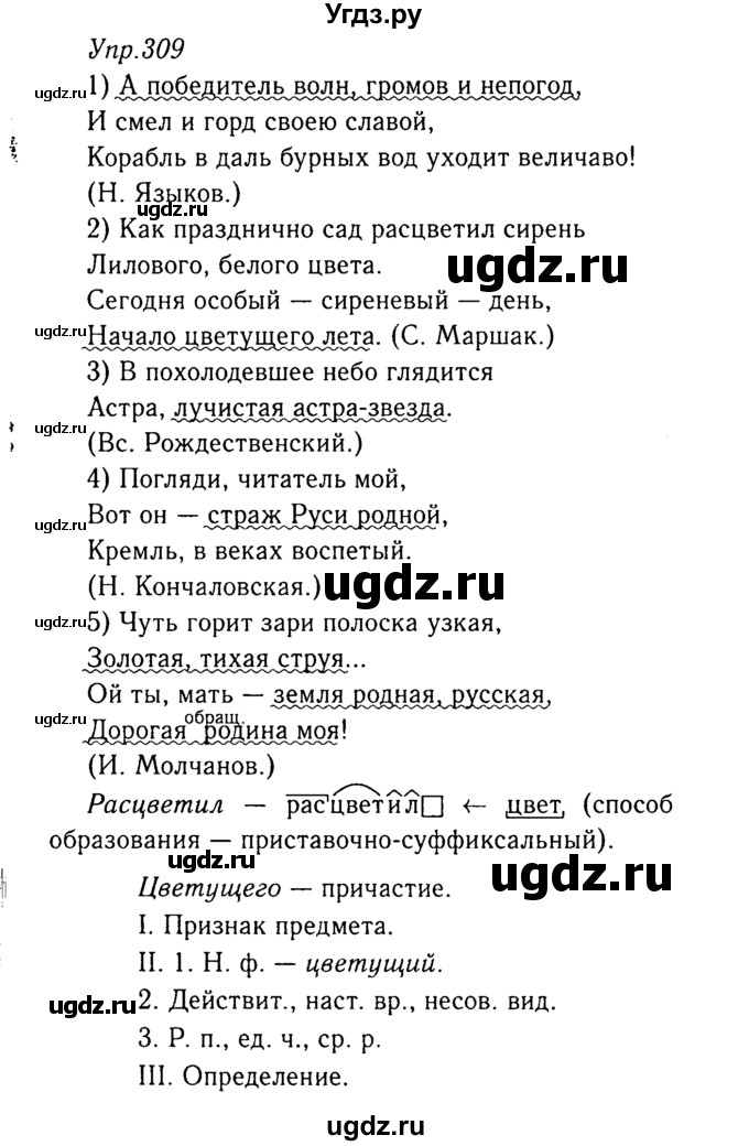 ГДЗ (Решебник №3) по русскому языку 8 класс Т.А. Ладыженская / упражнение номер / 309