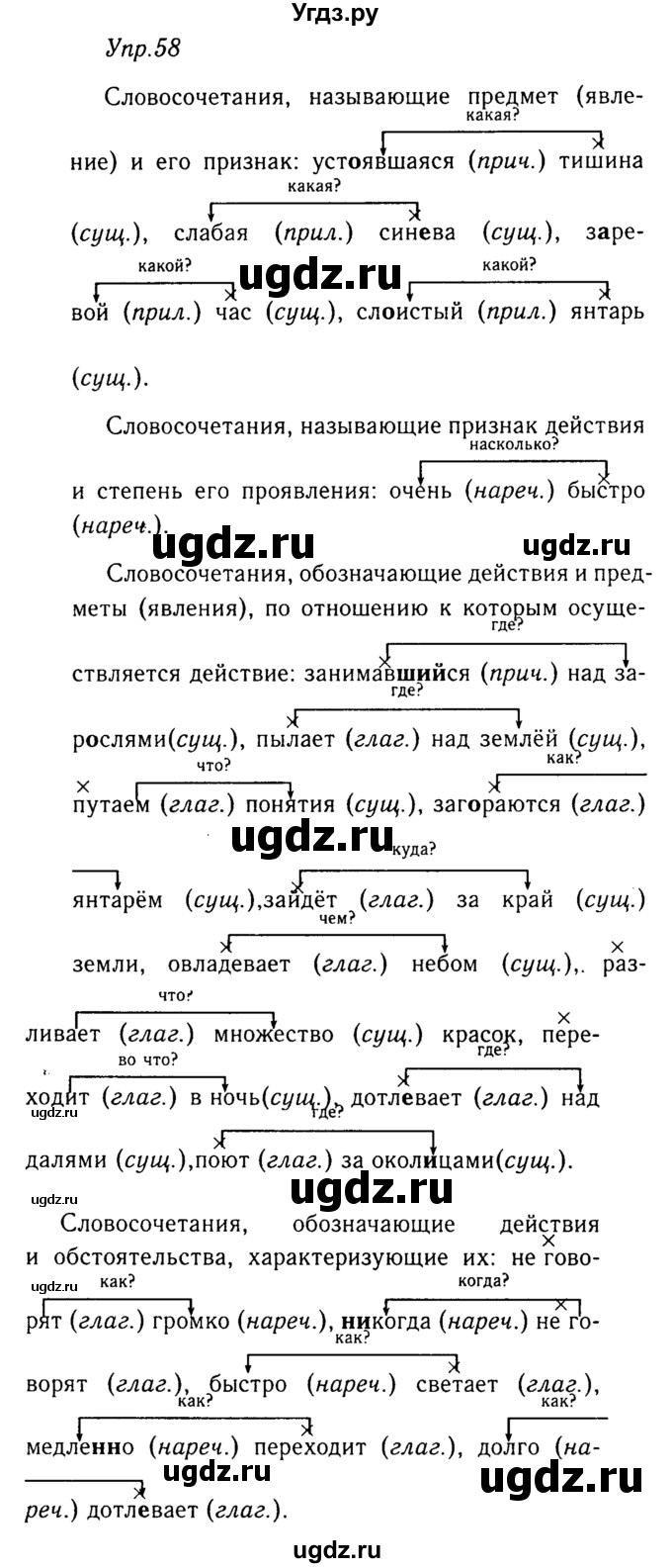 ГДЗ (Решебник №3) по русскому языку 8 класс Т.А. Ладыженская / упражнение номер / 58