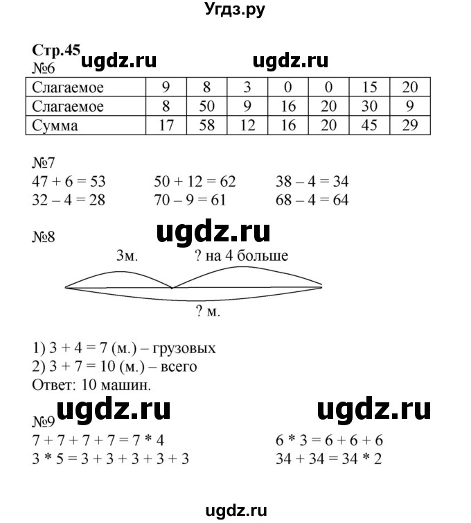 ГДЗ (Решебник №1 к тетради 2016) по математике 2 класс (рабочая тетрадь) Моро М. И. / часть 2 / 45