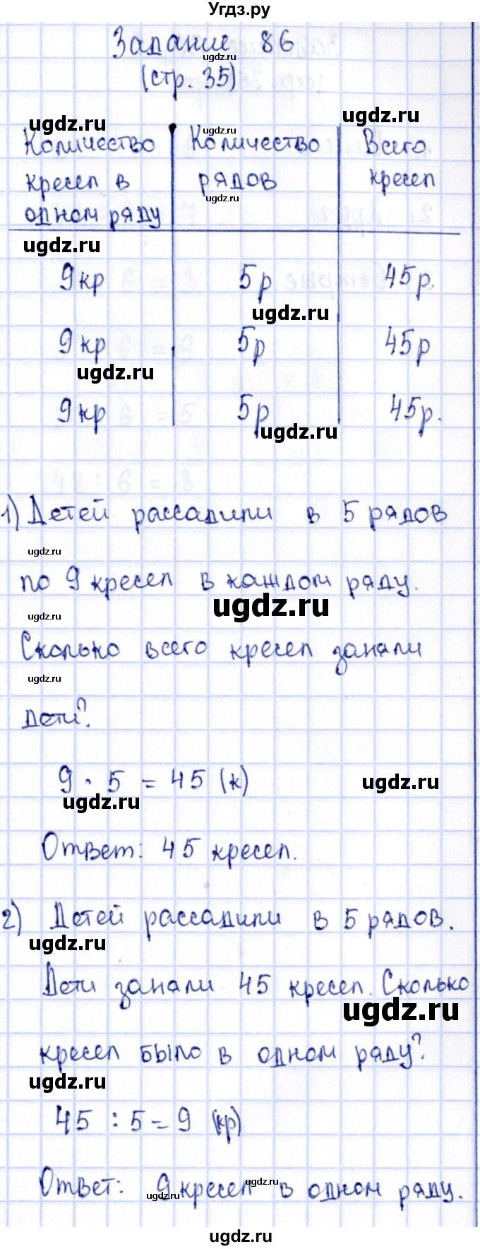 ГДЗ (Решебник №3 к тетради 2016) по математике 3 класс (рабочая тетрадь) Моро М.И. / часть 1. страница / 35(продолжение 3)