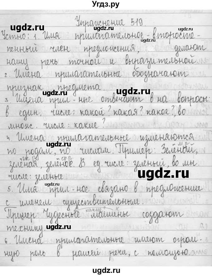 ГДЗ (Решебник) по русскому языку 3 класс Т.Г. Рамзаева / упражнение номер / 519