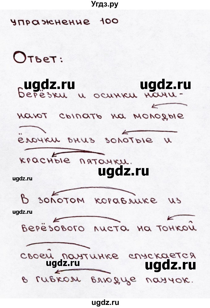 ГДЗ (Решебник №3) по русскому языку 3 класс В.П. Канакина / часть 1 / упражнение / 100