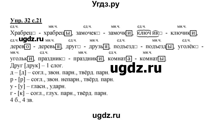 ГДЗ (Решебник №1) по русскому языку 3 класс В.П. Канакина / часть 2 / упражнение / 32