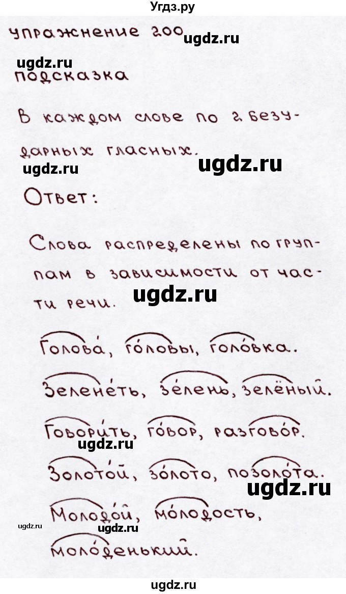 ГДЗ (Решебник №3) по русскому языку 3 класс В.П. Канакина / часть 1 / упражнение / 200