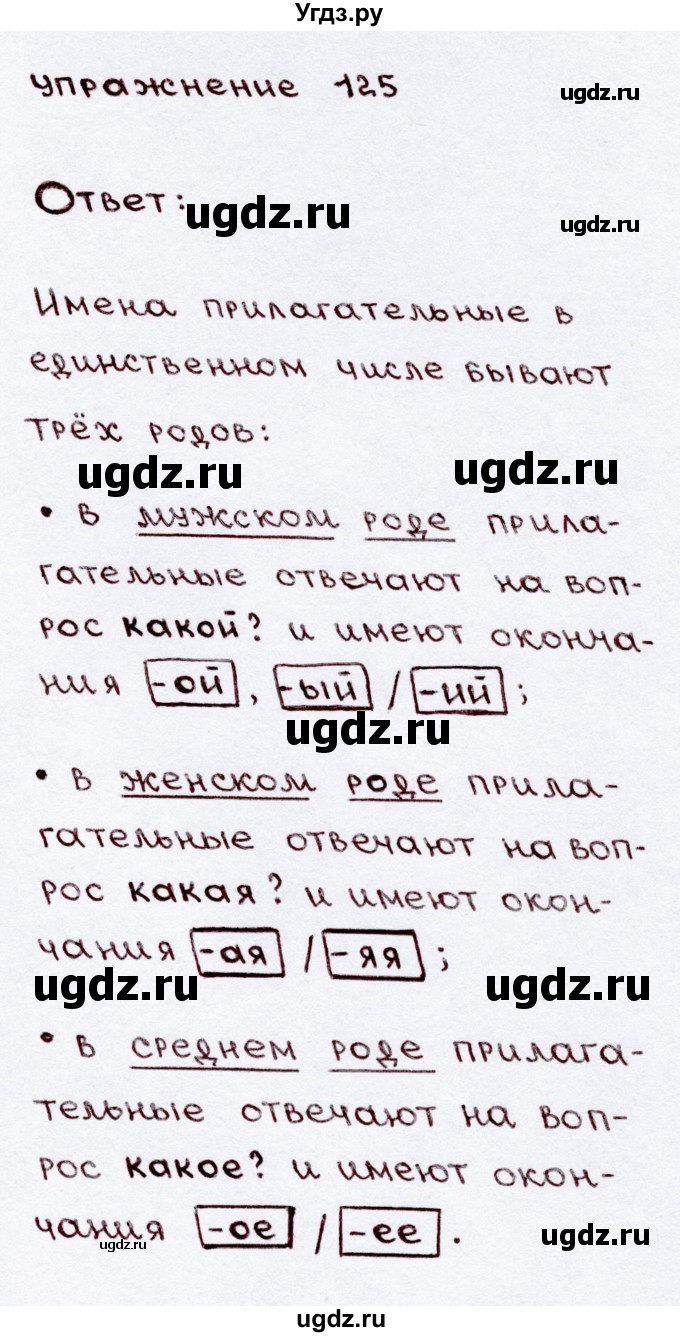 ГДЗ (Решебник №3) по русскому языку 3 класс В.П. Канакина / часть 2 / упражнение / 125
