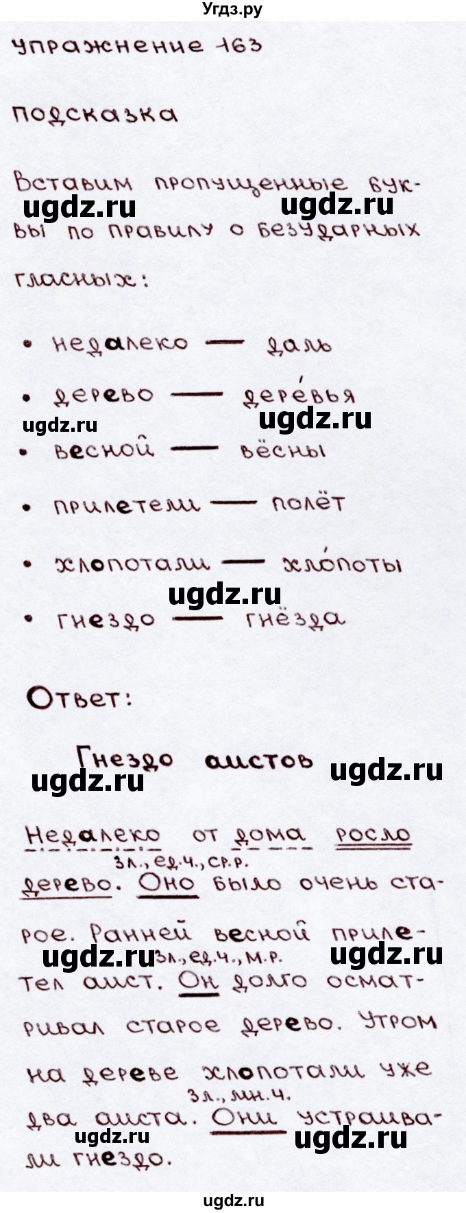 ГДЗ (Решебник №3) по русскому языку 3 класс В.П. Канакина / часть 2 / упражнение / 163