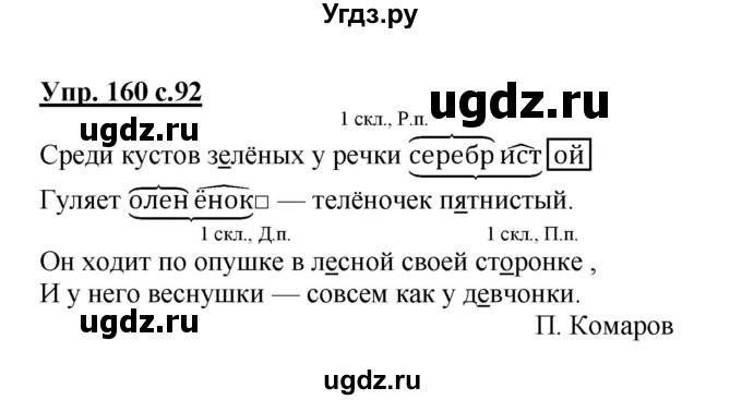 ГДЗ (Решебник №1) по русскому языку 4 класс В.П. Канакина / часть 1 / упражнение / 160