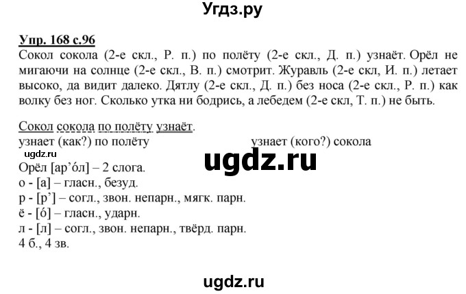ГДЗ (Решебник №1) по русскому языку 4 класс В.П. Канакина / часть 1 / упражнение / 168