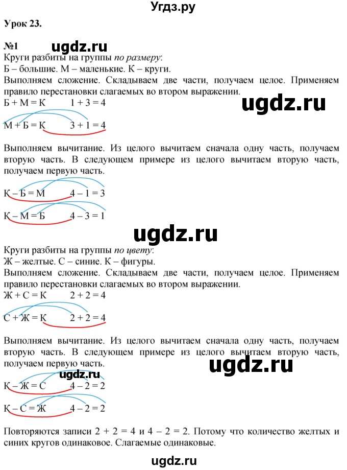 ГДЗ (Решебник к учебнику 2022 6-е изд.) по математике 1 класс Л.Г. Петерсон / часть 1 / урок 23 / 1