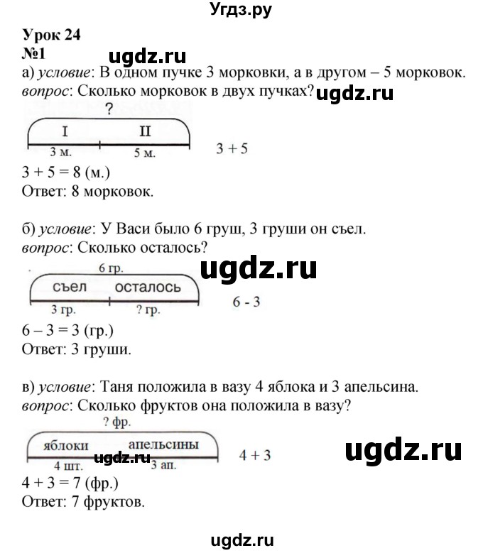 ГДЗ (Решебник к учебнику 2022 4-е изд.) по математике 1 класс Л.Г. Петерсон / часть 2 / урок 24 / 1