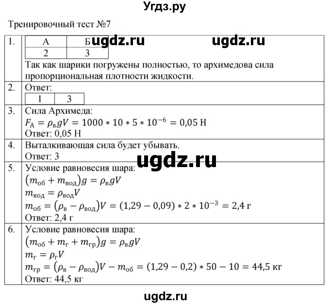 ГДЗ (Решебник к тетради 2023) по физике 7 класс (рабочая тетрадь) Ханнанова Т.А. / тест / 7