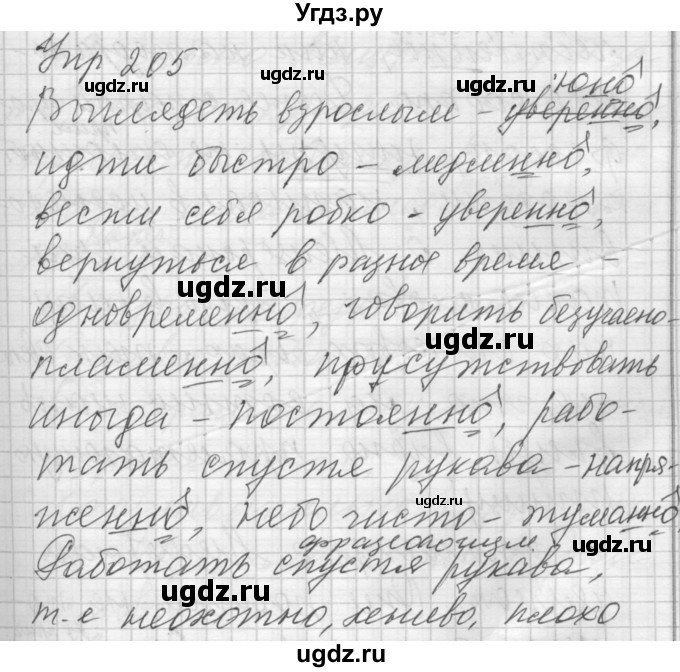 ГДЗ (Решебник) по русскому языку 7 класс Бунеев Р.Н. / упражнение / 205