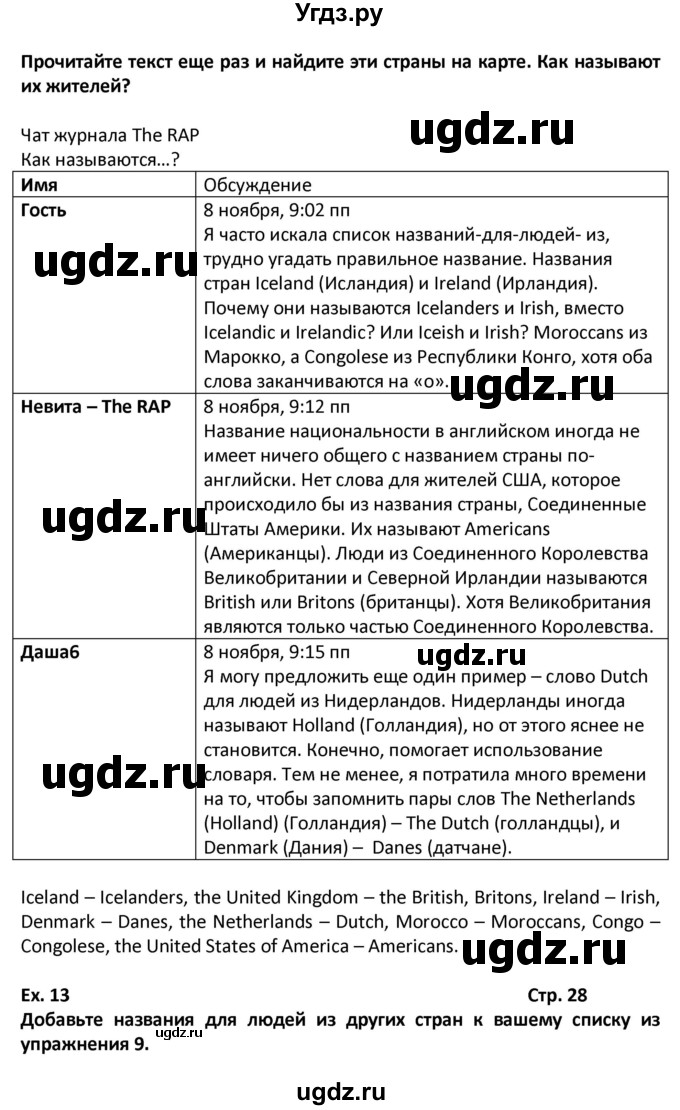 ГДЗ (Решебник) по английскому языку 6 класс (Форвард) Вербицкая М.В. / часть 1. страница номер / 28(продолжение 2)