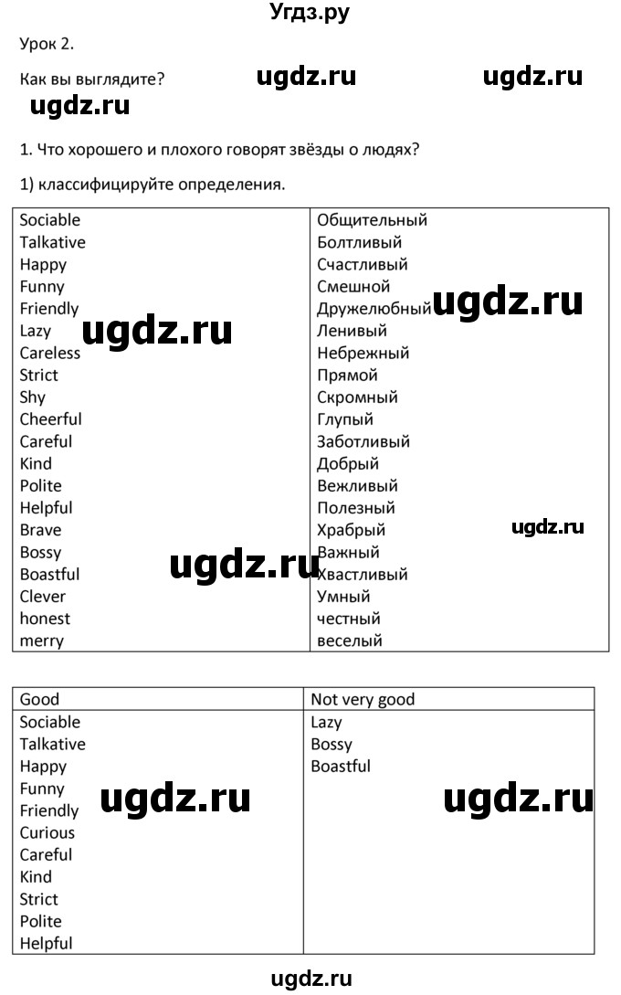 ГДЗ (решебник) по английскому языку 6 класс (рабочая тетрадь ) В.П. Кузовлев / unit 2 / lesson 1 / 1