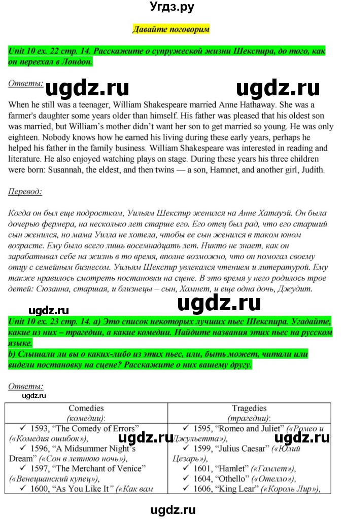 ГДЗ (Решебник) по английскому языку 6 класс О.В. Афанасьева / часть 2. страница / 14-16(продолжение 5)