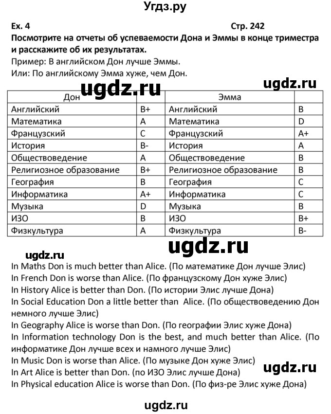 ГДЗ (Решебник) по английскому языку 7 класс (новый курс (3-ий год обучения)) О.В. Афанасьева / страница-№ / 242