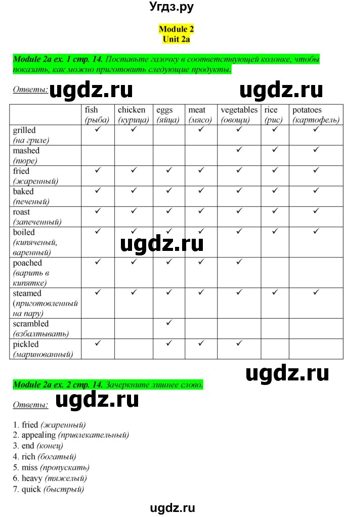 ГДЗ (Решебник) по английскому языку 8 класс (рабочая тетрадь) Ю.Е. Ваулина / страница номер / 14