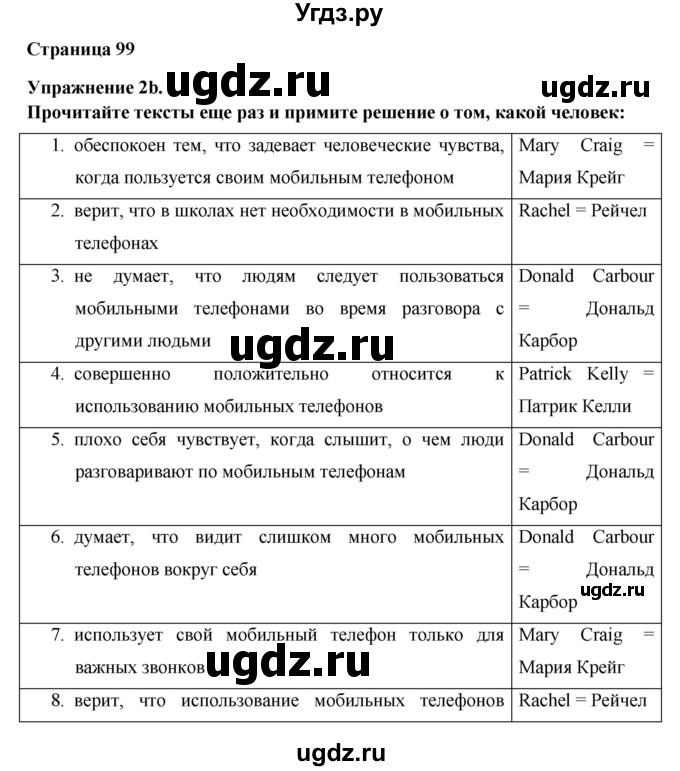 ГДЗ (Решебник) по английскому языку 8 класс (New Millennium) Гроза О.Л. / страница-№ / 99