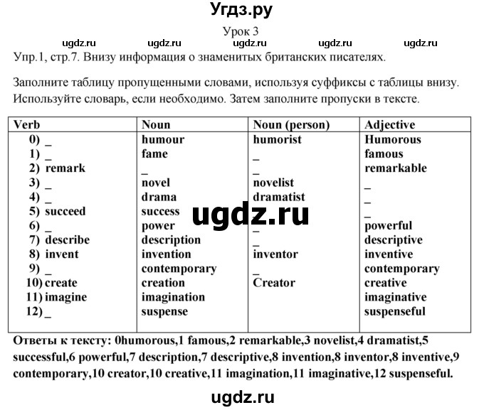 ГДЗ (Решебник) по английскому языку 9 класс (рабочая тетрадь ) В. П. Кузовлев / страница номер / 7