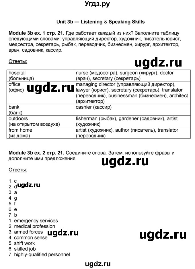 ГДЗ (Решебник) по английскому языку 10 класс (рабочая тетрадь) В. Эванс / страница номер / 21