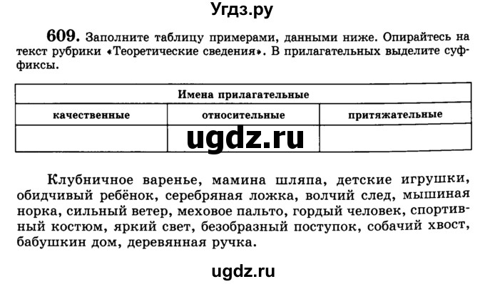 ГДЗ (Учебник) по русскому языку 5 класс С.И. Львова / упражнение № / 609