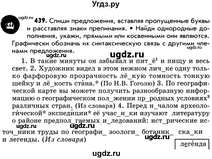 ГДЗ (Учебник) по русскому языку 5 класс Р.Н. Бунеев / упражнение № / 439