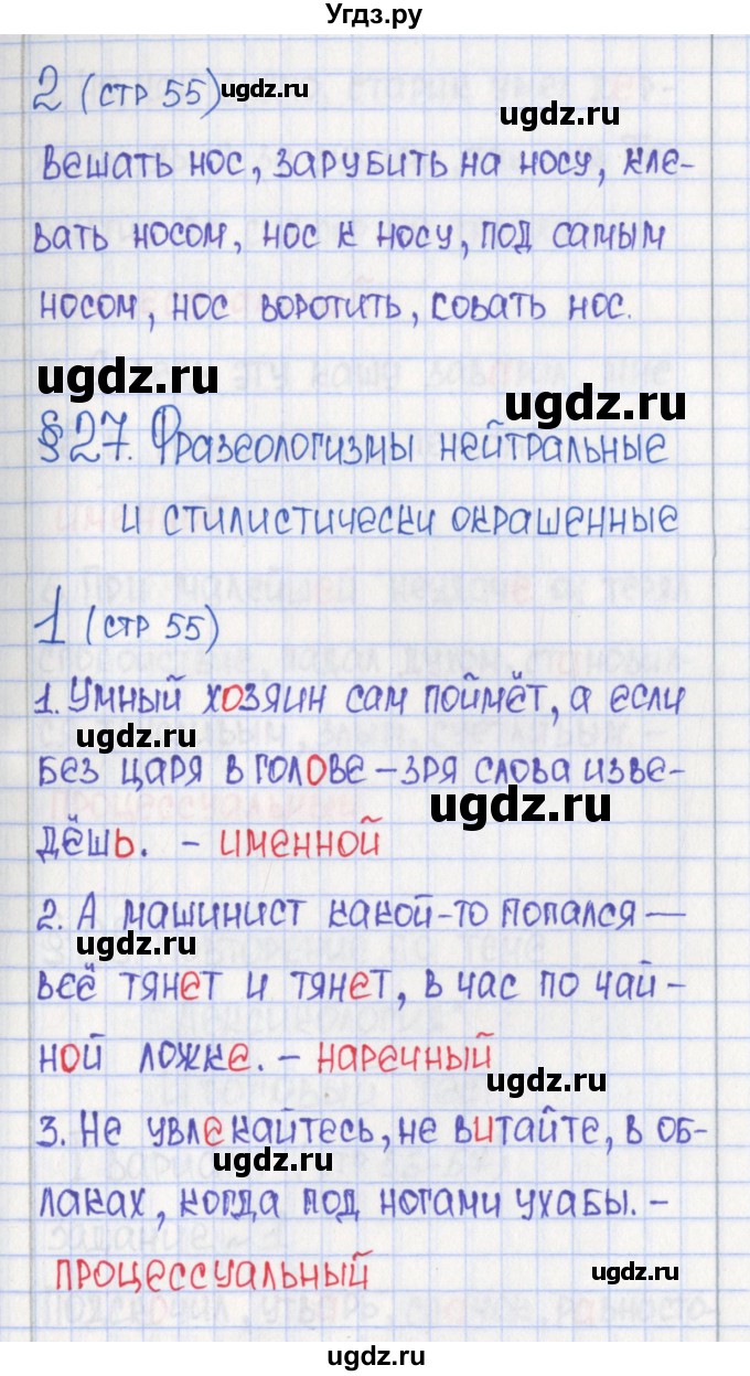 ГДЗ (Решебник) по русскому языку 6 класс (Рабочая тетрадь) Л. М. Рыбченкова / часть 1. страница номер / 55