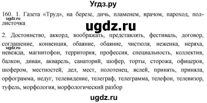 ГДЗ (Решебник к учебнику 2021) по русскому языку 6 класс (Практика) Г.К. Лидман-Орлова / упражнение / 160