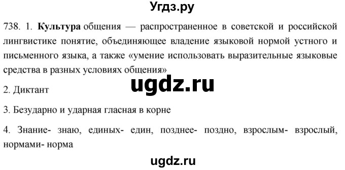 ГДЗ (Решебник к учебнику 2021) по русскому языку 6 класс (Практика) Г.К. Лидман-Орлова / упражнение / 738