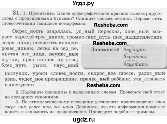 ГДЗ (Учебник) по русскому языку 6 класс С.И. Львова / упражнение номер / 31