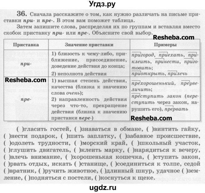 ГДЗ (Учебник) по русскому языку 6 класс С.И. Львова / упражнение номер / 36