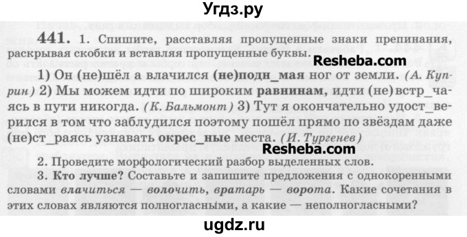 ГДЗ (Учебник) по русскому языку 6 класс С.И. Львова / упражнение номер / 441