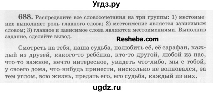 ГДЗ (Учебник) по русскому языку 6 класс С.И. Львова / упражнение номер / 688