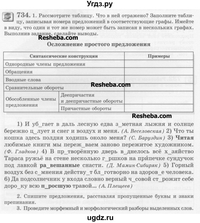 ГДЗ (Учебник) по русскому языку 6 класс С.И. Львова / упражнение номер / 734