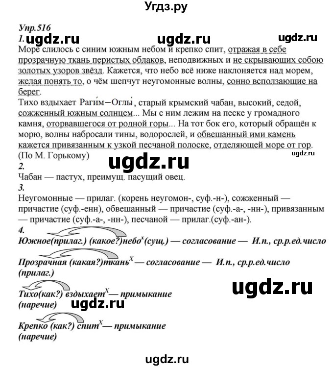 ГДЗ (Решебник к учебнику 2015) по русскому языку 6 класс М.М. Разумовская / упражнение / 516