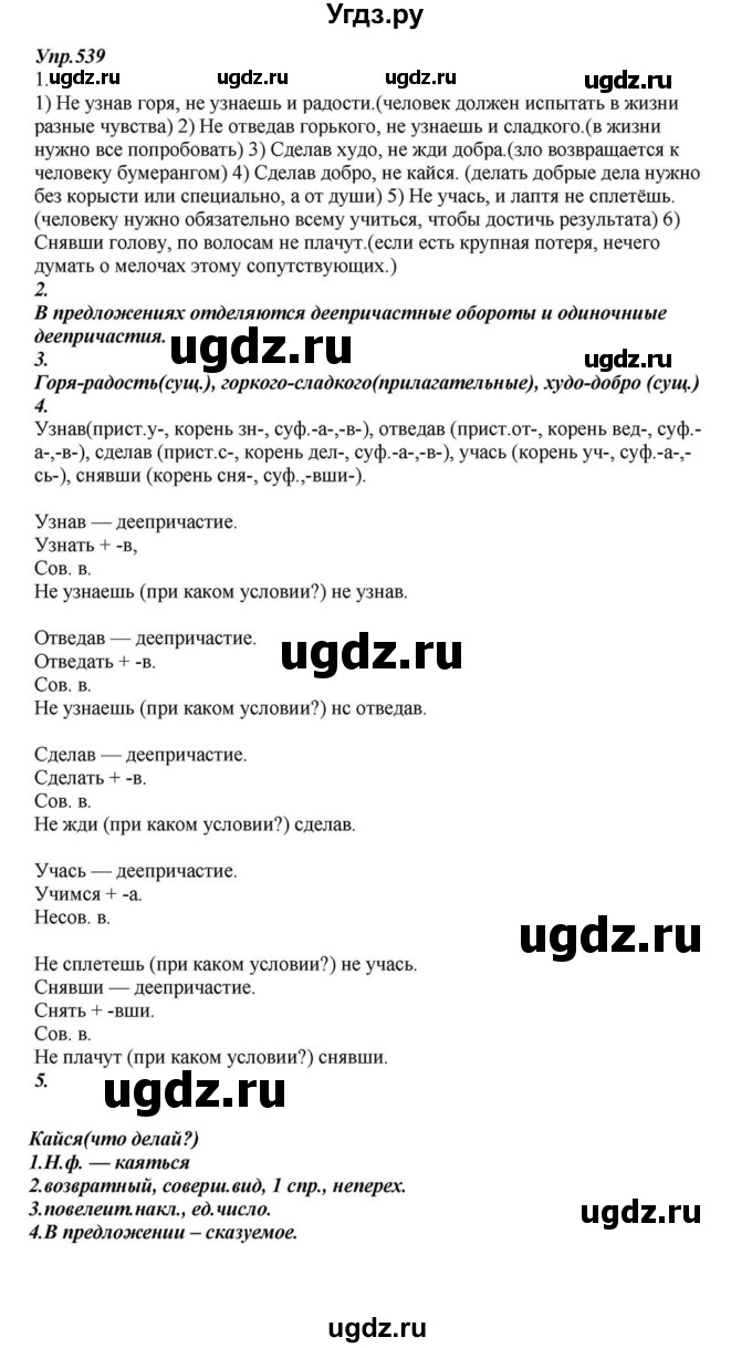 ГДЗ (Решебник к учебнику 2015) по русскому языку 6 класс М.М. Разумовская / упражнение / 539