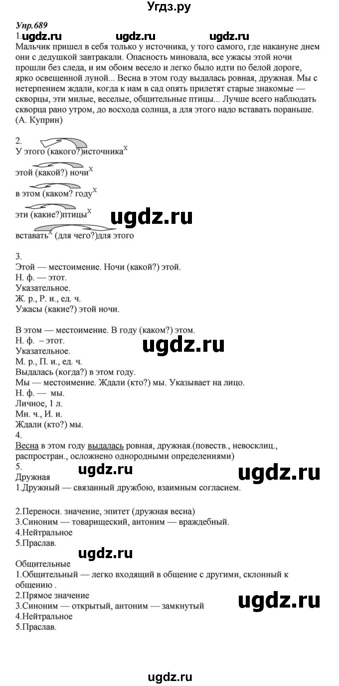 ГДЗ (Решебник к учебнику 2015) по русскому языку 6 класс М.М. Разумовская / упражнение / 689