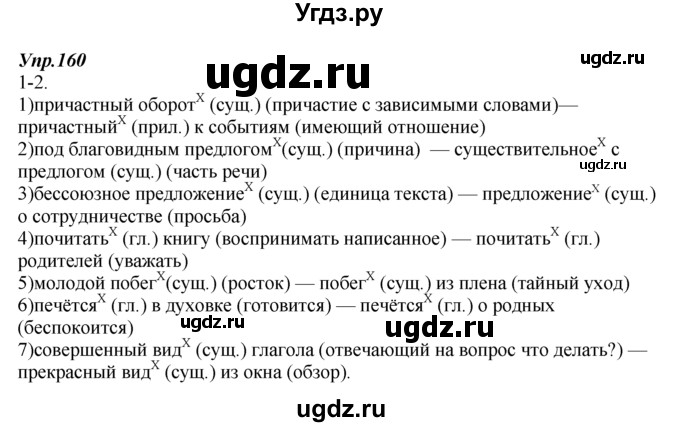 ГДЗ (Решебник к учебнику 2014) по русскому языку 7 класс М.М. Разумовская / упражнение / 160