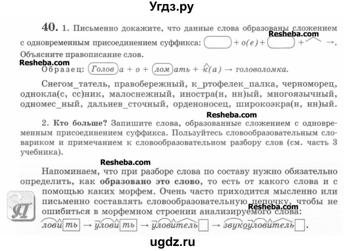 ГДЗ (Учебник) по русскому языку 7 класс С.И. Львова / номер упражнения / 40